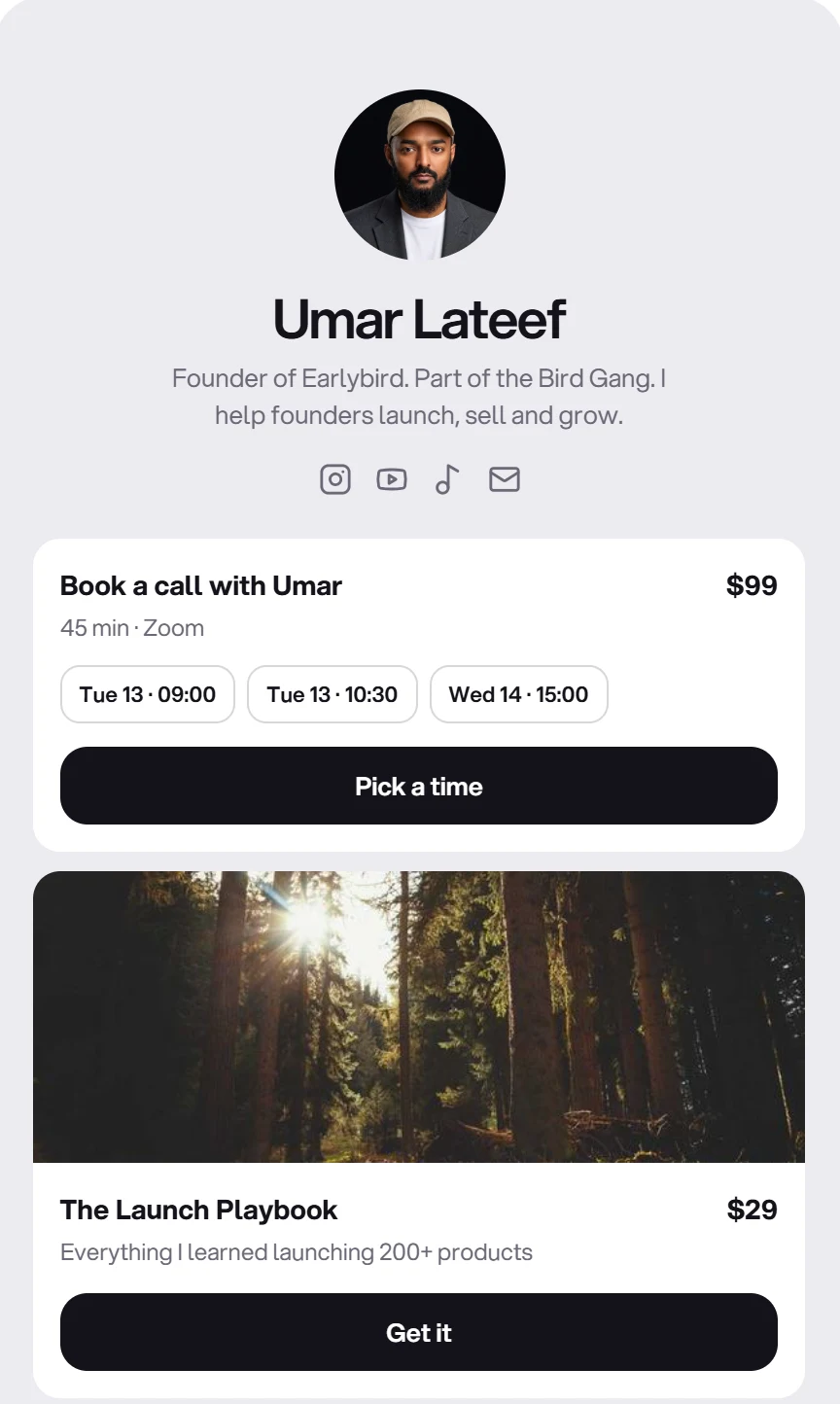 A finished Glee page with a booking and a product